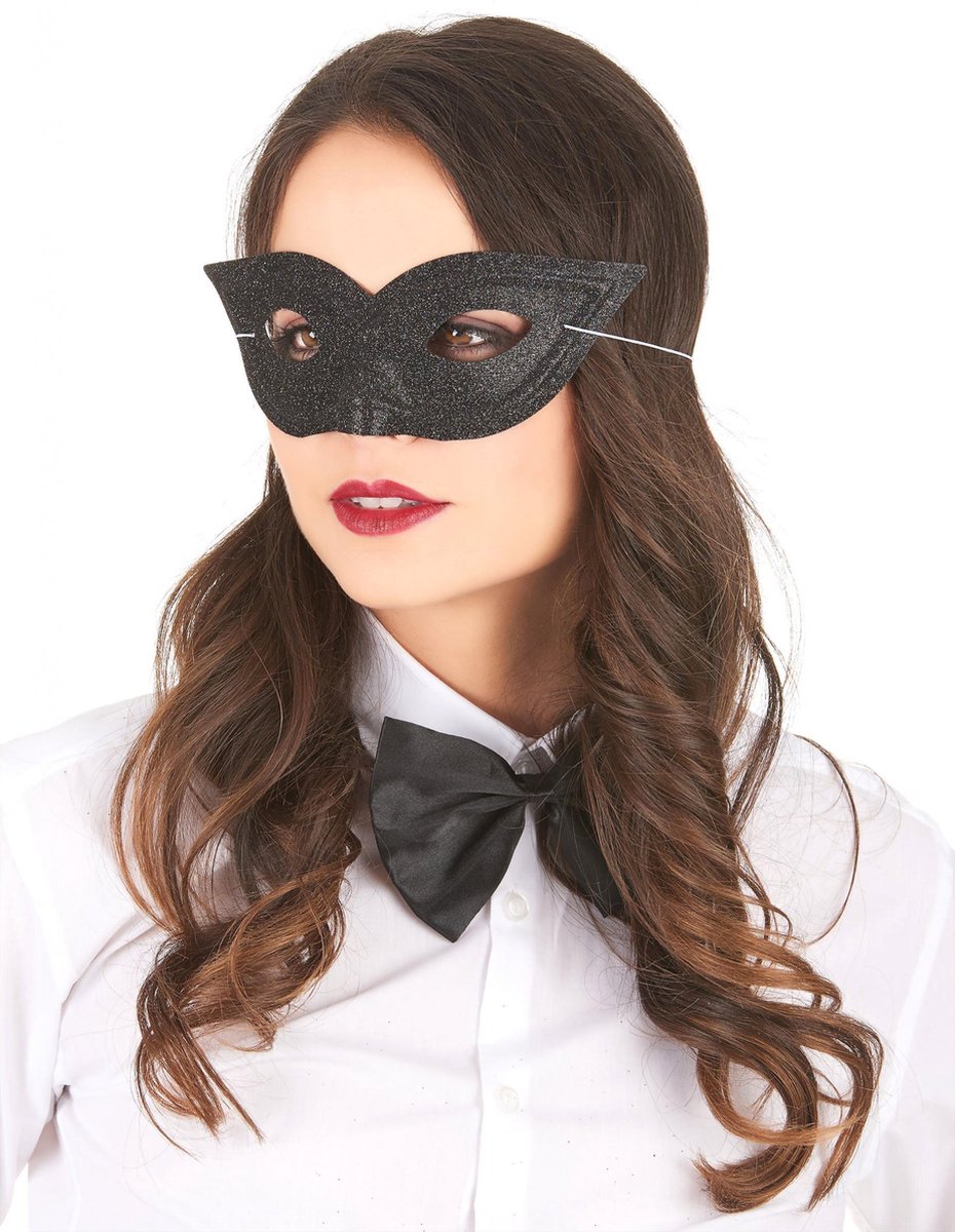 NINGBO PARTY SUPPLIES - Zwart Venetiaans masker met glitters voor volwassenen - Maskers > Masquerade masker